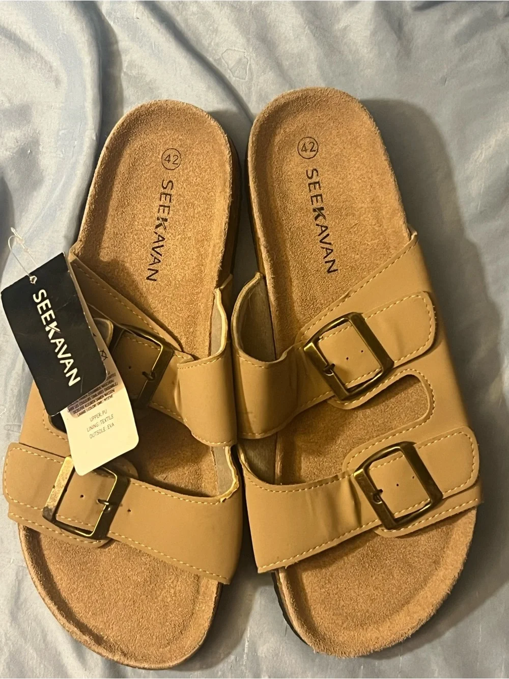Seekavan Tan Double-Buckle Slide Sandals